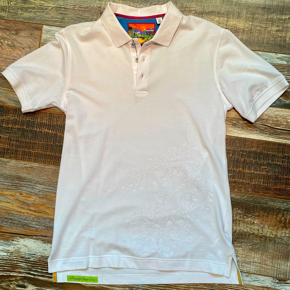 Robert Graham - Mens White Polo with detailed embroidery